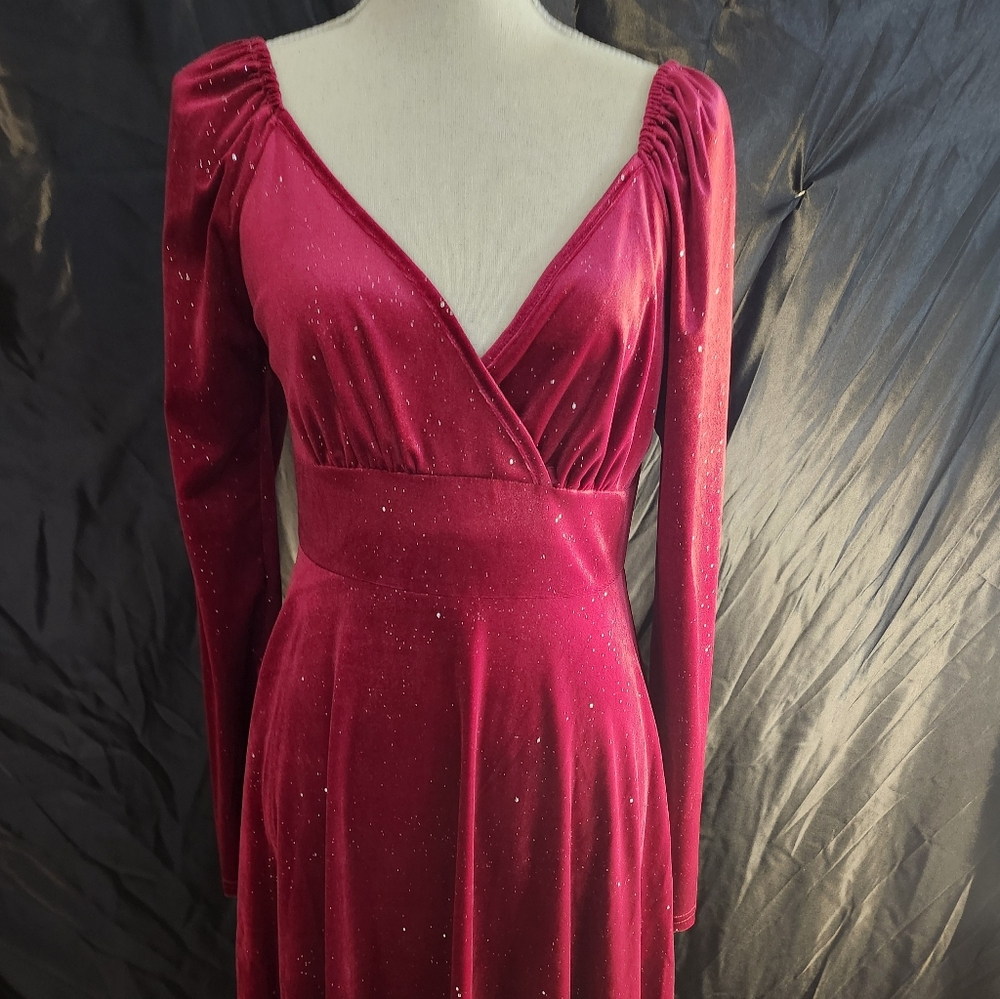 SHEIN Sparkling Burgundy Long Sleeve Dress